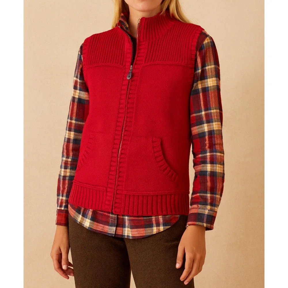Vintage Chris Banks Womens Ramie Cotton Full Zip Knit Vest sz XL Breathable